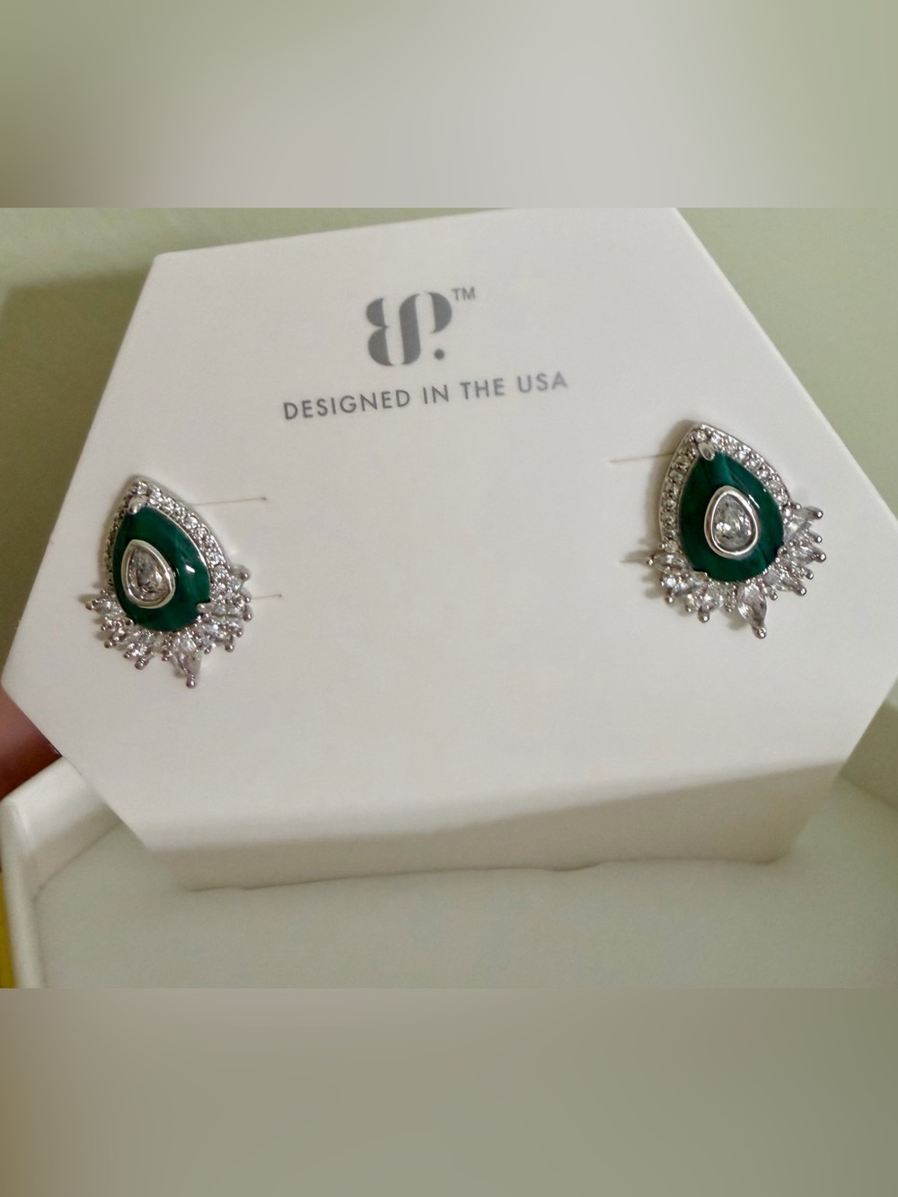 BP green malachite magnesite silver Teardrop Stud Earrings